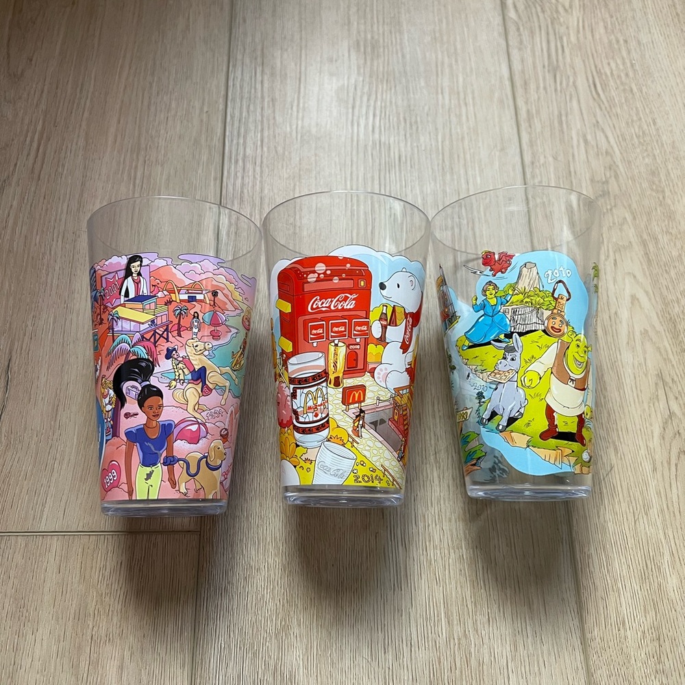 Bundle of 3 McDonalds Coco Cola Collector Edition Cups Barbie, Shrek, Polar Bear